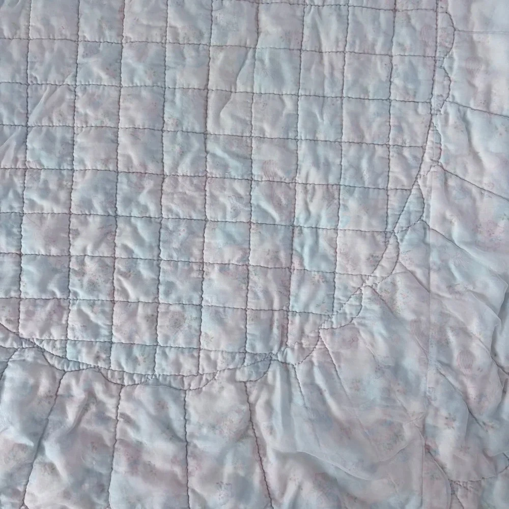 Vintage sheer Quilted Baby Blanket Pastel‎ Floral Hot Air Balloon Ruffle 52x41